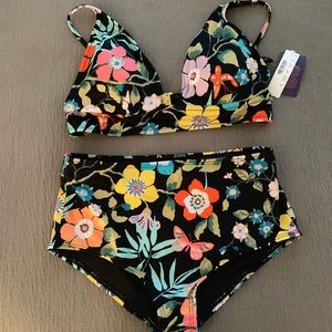 J. Crew Deep V-Neck French Bikini,Liberty Print, M